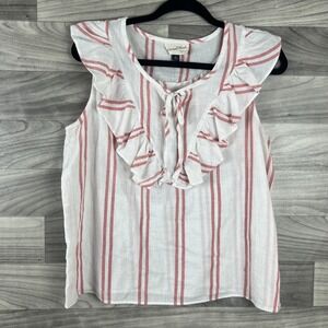 Universal Thread‎ Blouse Top Women Medium Pink Cap Sleeve Ruffle Neck Peasant
